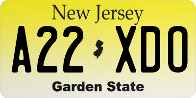 NJ license plate A22XDO