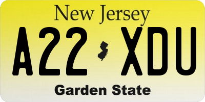 NJ license plate A22XDU
