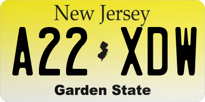 NJ license plate A22XDW