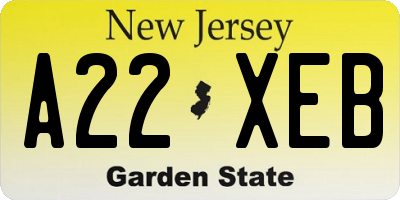 NJ license plate A22XEB