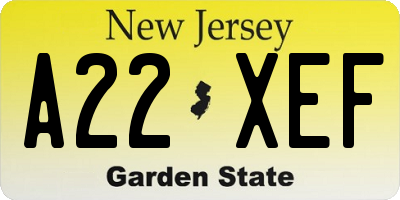 NJ license plate A22XEF