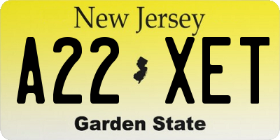 NJ license plate A22XET