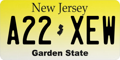 NJ license plate A22XEW