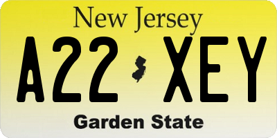 NJ license plate A22XEY