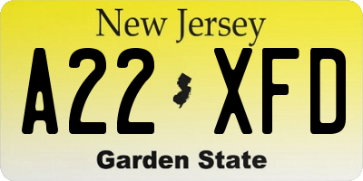 NJ license plate A22XFD