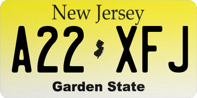 NJ license plate A22XFJ