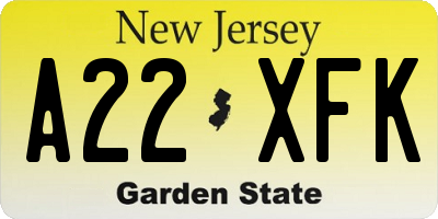 NJ license plate A22XFK