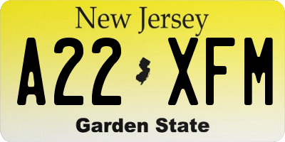 NJ license plate A22XFM