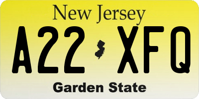 NJ license plate A22XFQ