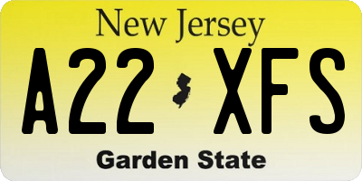 NJ license plate A22XFS