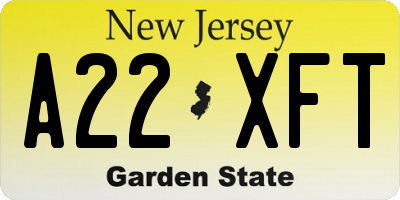 NJ license plate A22XFT