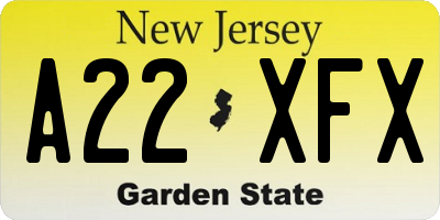 NJ license plate A22XFX
