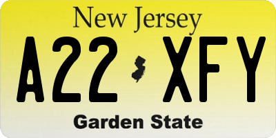 NJ license plate A22XFY