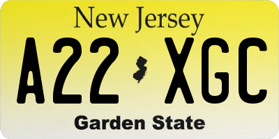 NJ license plate A22XGC