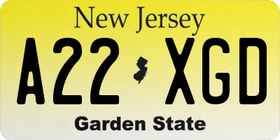 NJ license plate A22XGD