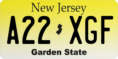 NJ license plate A22XGF