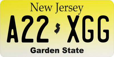 NJ license plate A22XGG