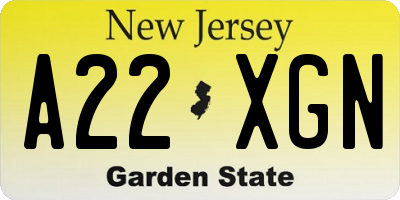 NJ license plate A22XGN