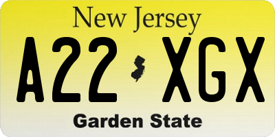 NJ license plate A22XGX