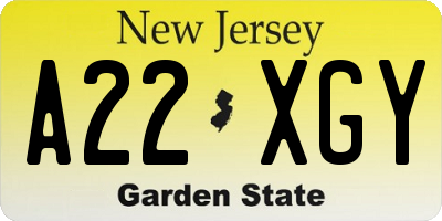 NJ license plate A22XGY