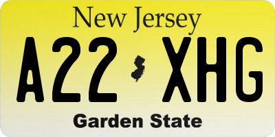 NJ license plate A22XHG