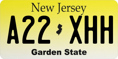 NJ license plate A22XHH