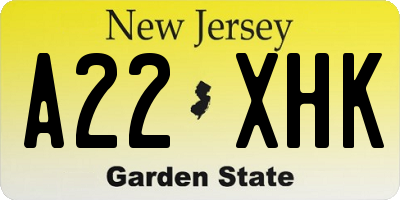 NJ license plate A22XHK