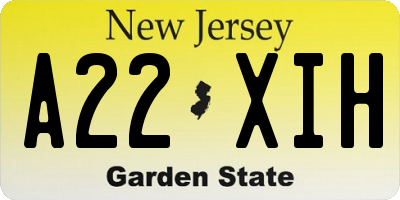 NJ license plate A22XIH