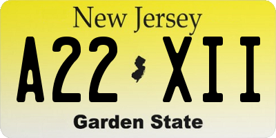 NJ license plate A22XII