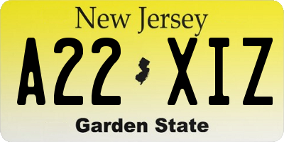 NJ license plate A22XIZ