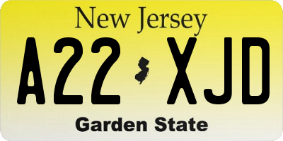 NJ license plate A22XJD