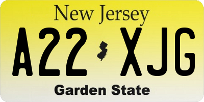 NJ license plate A22XJG