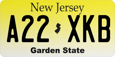 NJ license plate A22XKB