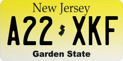 NJ license plate A22XKF