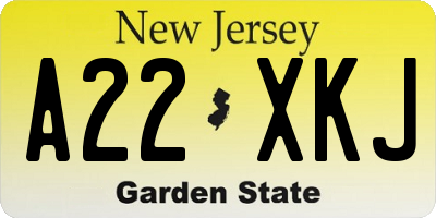 NJ license plate A22XKJ