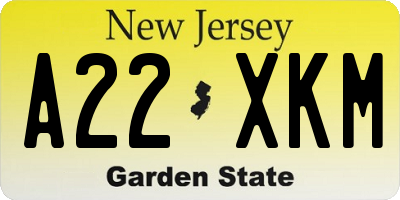 NJ license plate A22XKM