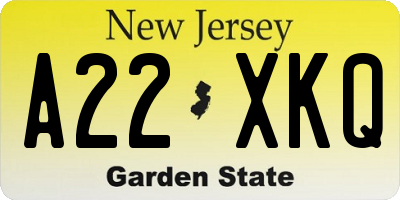 NJ license plate A22XKQ
