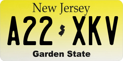 NJ license plate A22XKV