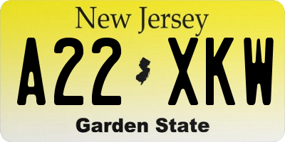 NJ license plate A22XKW