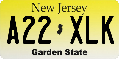 NJ license plate A22XLK