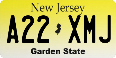 NJ license plate A22XMJ