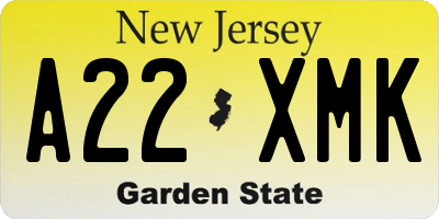 NJ license plate A22XMK