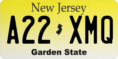 NJ license plate A22XMQ