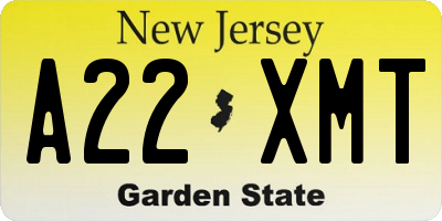 NJ license plate A22XMT