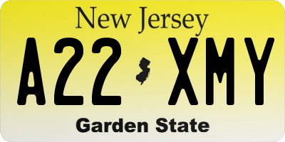 NJ license plate A22XMY