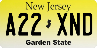 NJ license plate A22XND