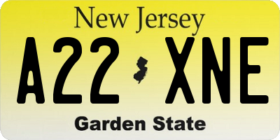 NJ license plate A22XNE