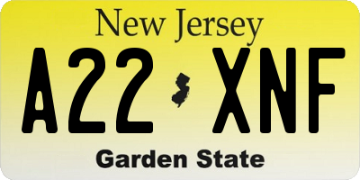 NJ license plate A22XNF