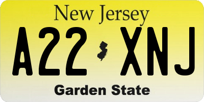NJ license plate A22XNJ