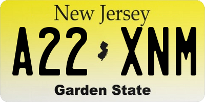 NJ license plate A22XNM